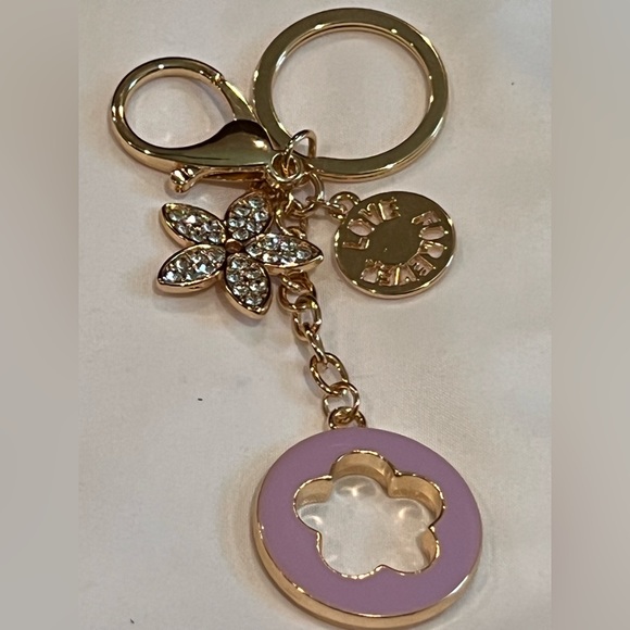 No Brand Accessories - Unbranded Keychain Gold Hardware Lavender Three Charm & Hook W Key Holder Chain